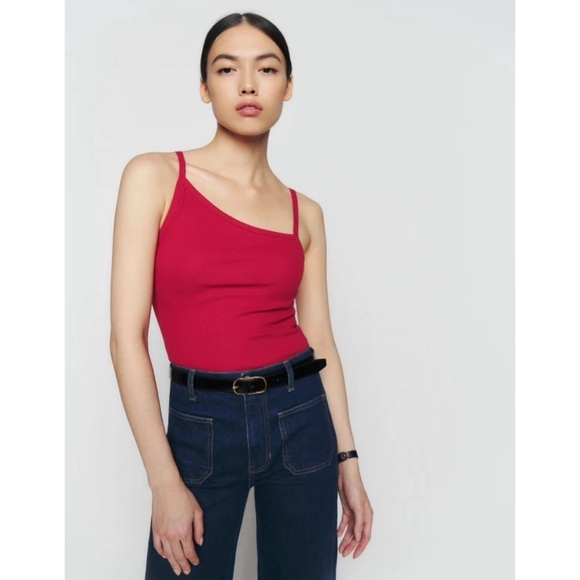 Reformation Liah Knit Tank Top Shirt Asymmetrical Red Small - Picture 1 of 7